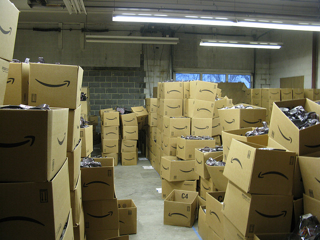 Amazon boxes in storage