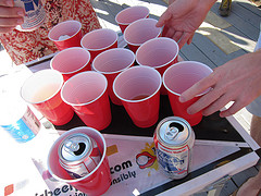 red cups set up for beer pong