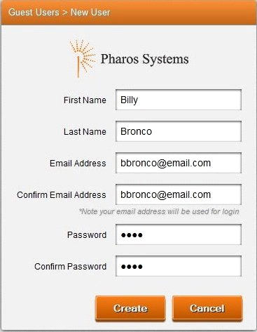 The SmartPrint Guest Printing Registration dialog box where you enter your information to register as a guest user.