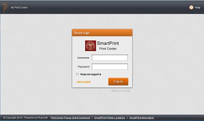 SmartPrint Print Center web portal opening screen