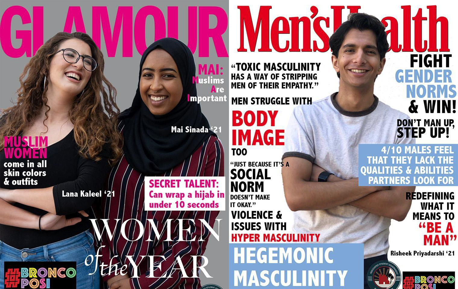Three students photoshopped onto covers of Glamour and Men's Health