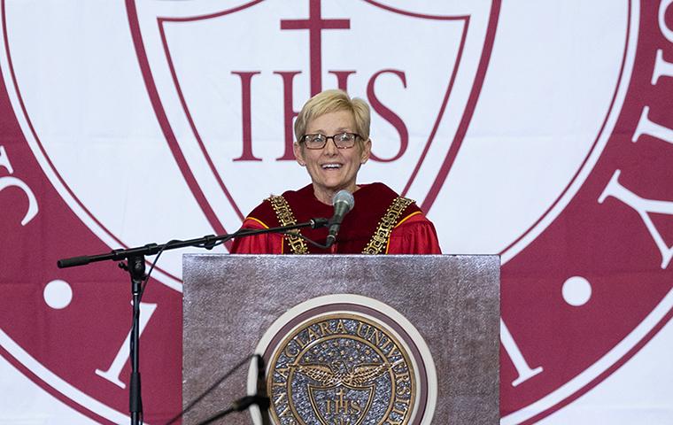 President Julie Sullivan speaking at her inauguration Oct. 7, 2022. image link to story