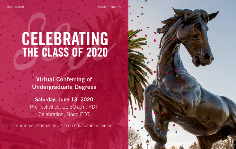 Bronco statue and text announcing Celebrating Class of 2020 image link to story