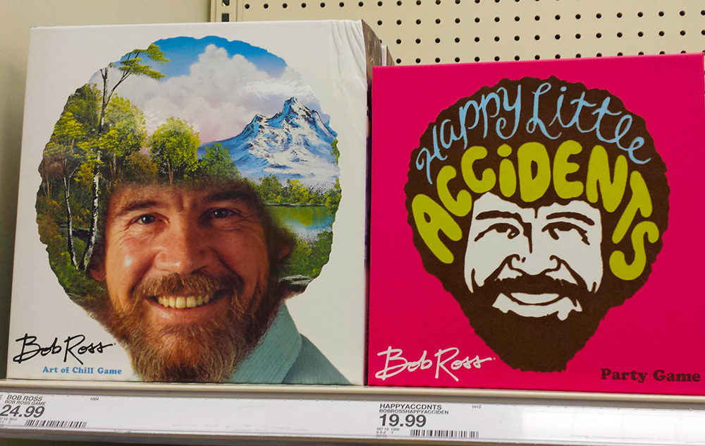 Bob Ross board games sitting on a shelf at Target.