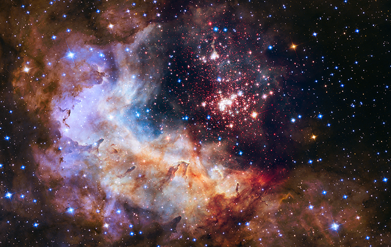 A giant cluster of about 3,000 stars called Westerlund 2 captured by the Hubble Space Telescope