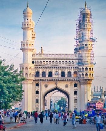 The Charminar, a monument built in 1591 A.D., is the most famous building of Hyderabad and one of the most famous in India.