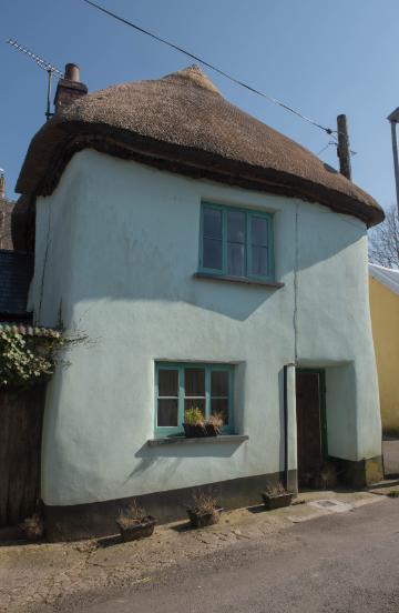 Traditional Devonian cob and lime cottage in Devon, England.
