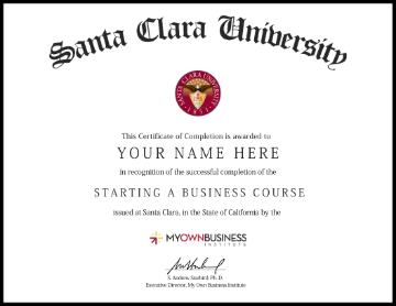 English Certificate of Completion for Starting a Business