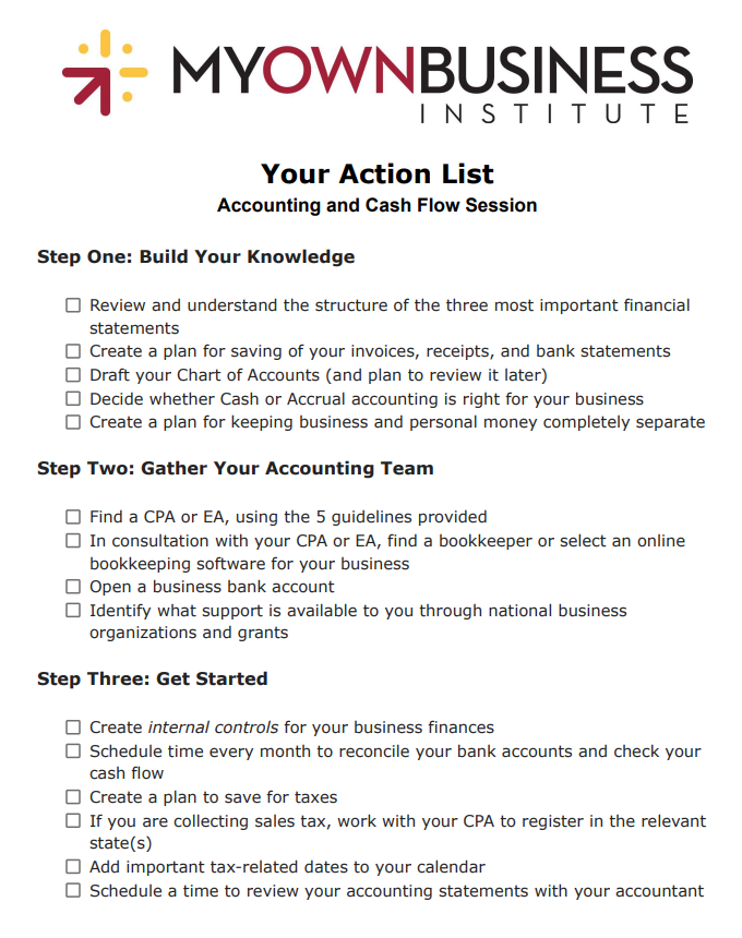 Screenshot for Accounting and Cash Flow Action List