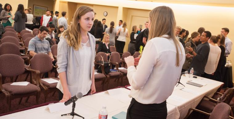 Students discussing at Career Center event