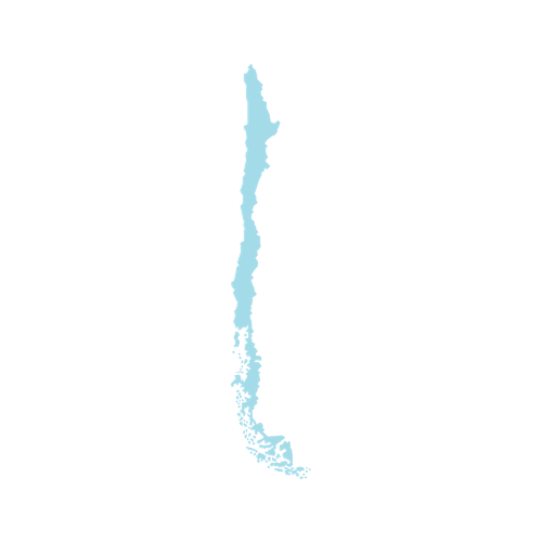 Decorative; outline of Chile in solid blue, link to Alberto Hurtado University website 