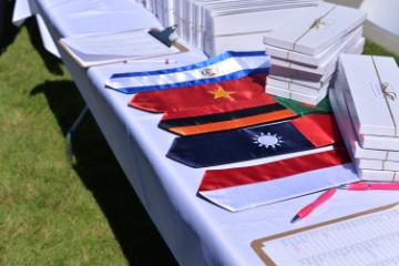 Sample of international flag stoles of different countries to be worn with formal academic attire