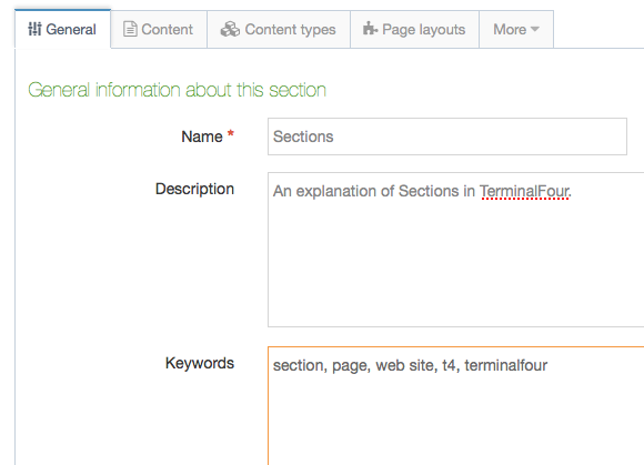 Name, description and keyword fields