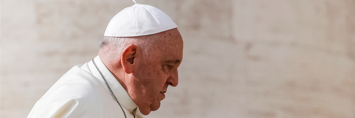 A photo of Pope Francis in profile.