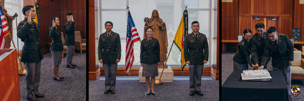 Three new 2nd Lieutenants at their commissioning ceremony into the US Army