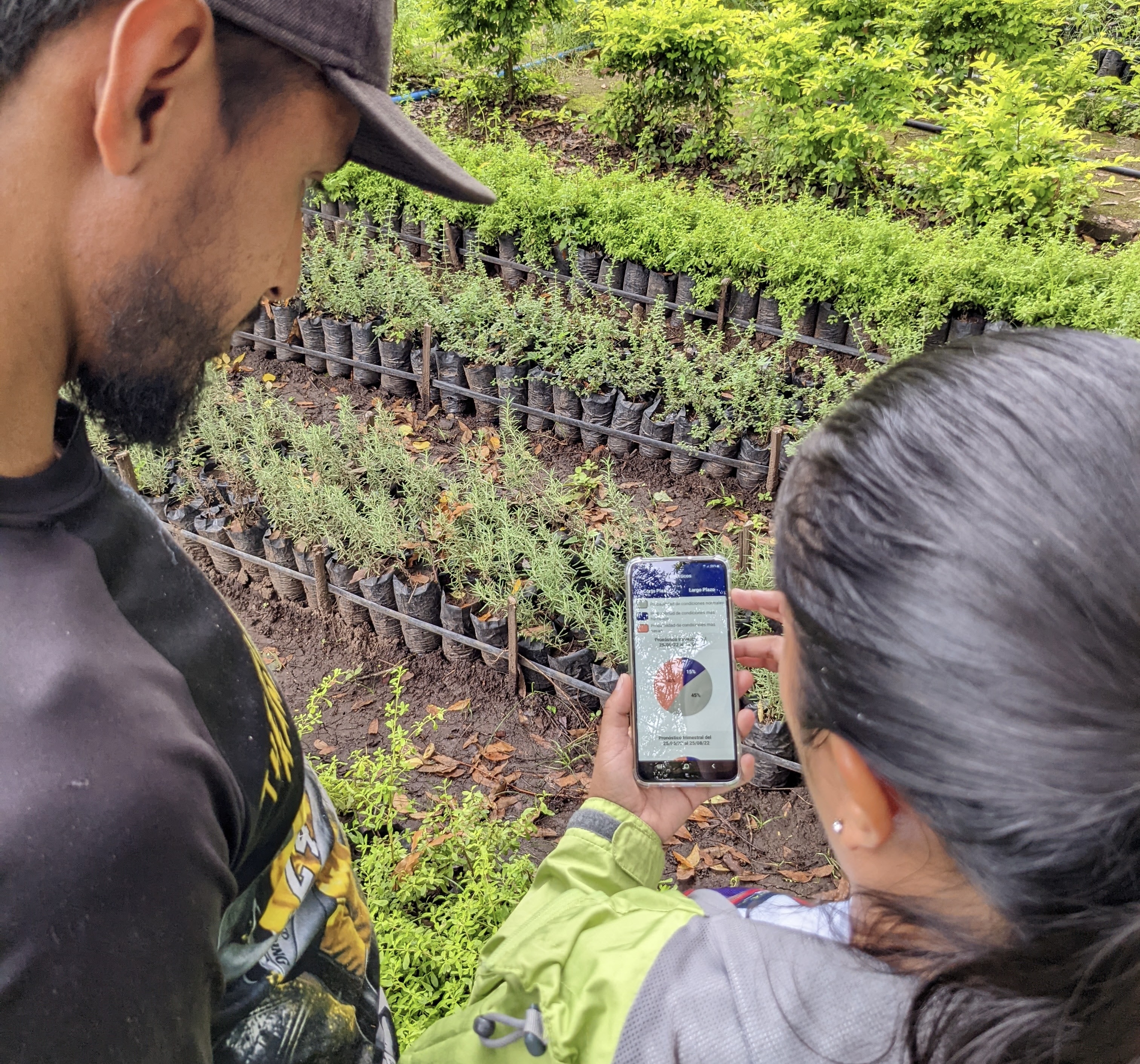 Two people looking at a smartphone