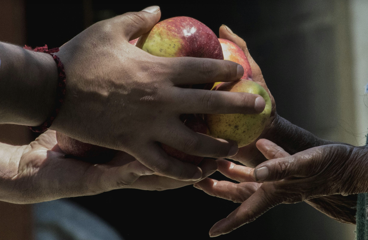 giving apples to one another
