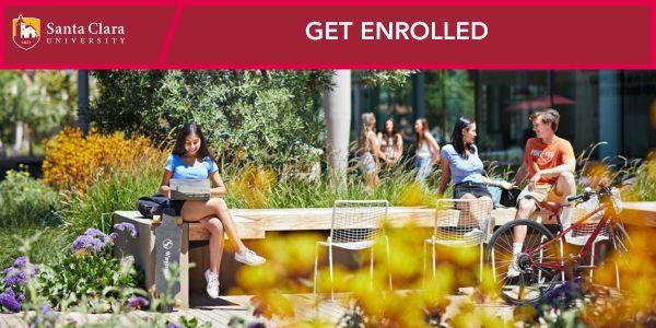 Students spending time outside near a courtyard on campus