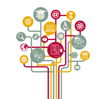 Illustration of a tree with interconnected icons representing various concepts and ideas.