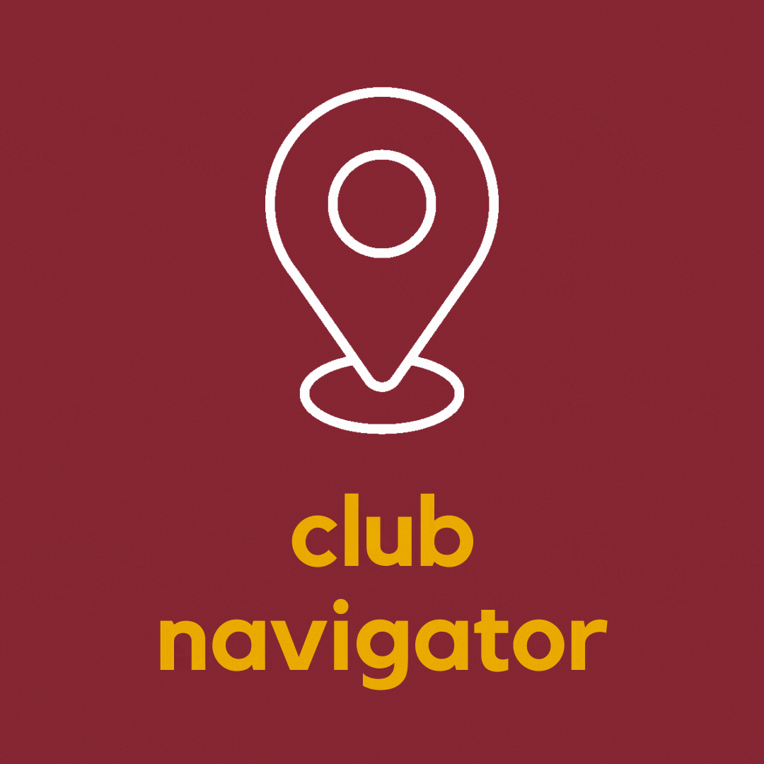 Icon of a location pin with text club navigator.