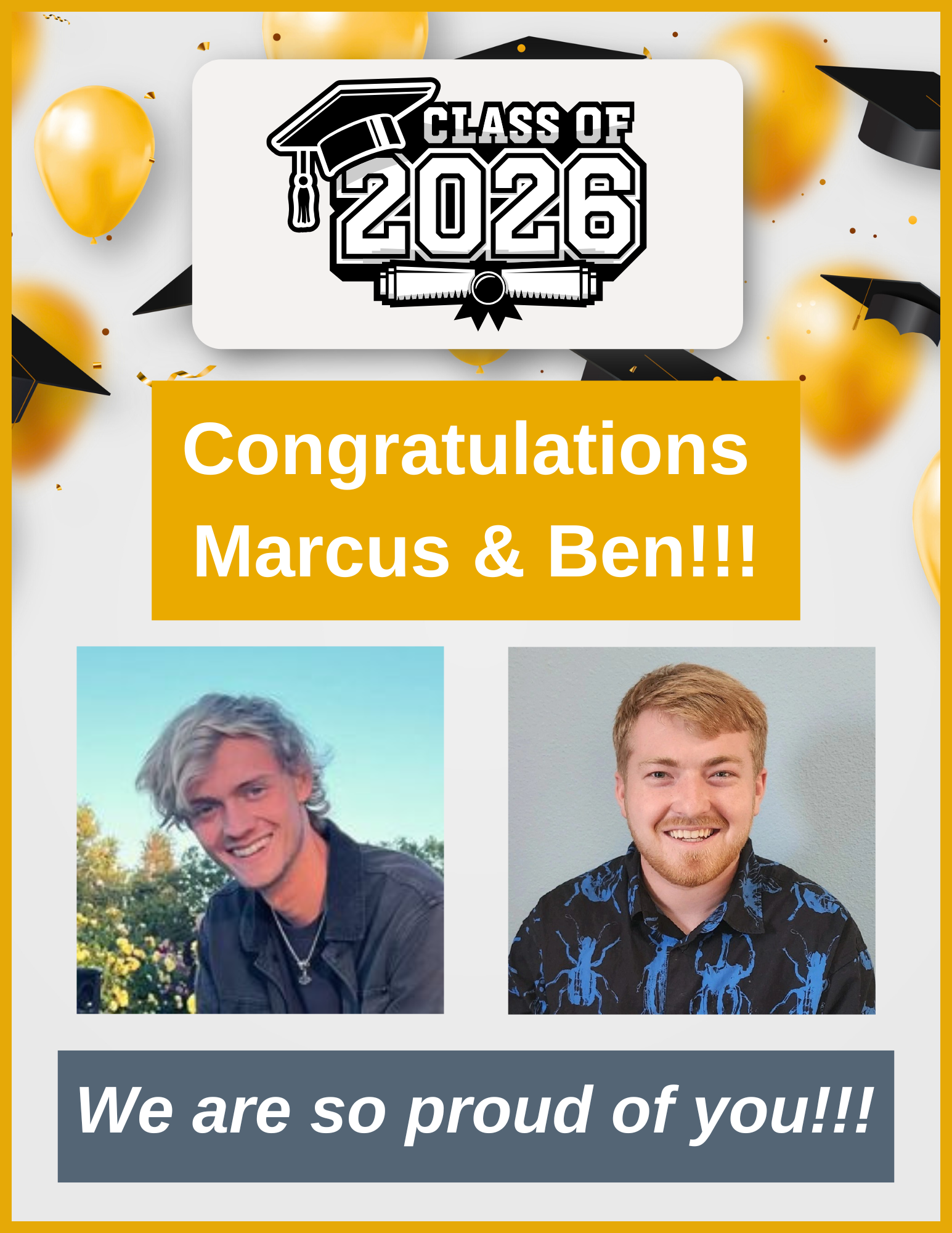 Congratulations Ben and Marcus, with headshots of both