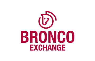 Bronco Exchange logo with maroon text and a stylized bronco head.