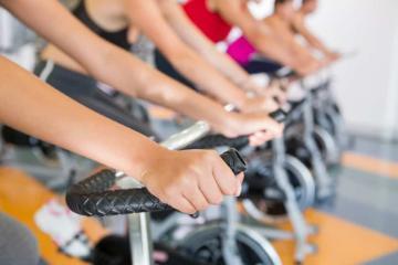 People taking cycling class