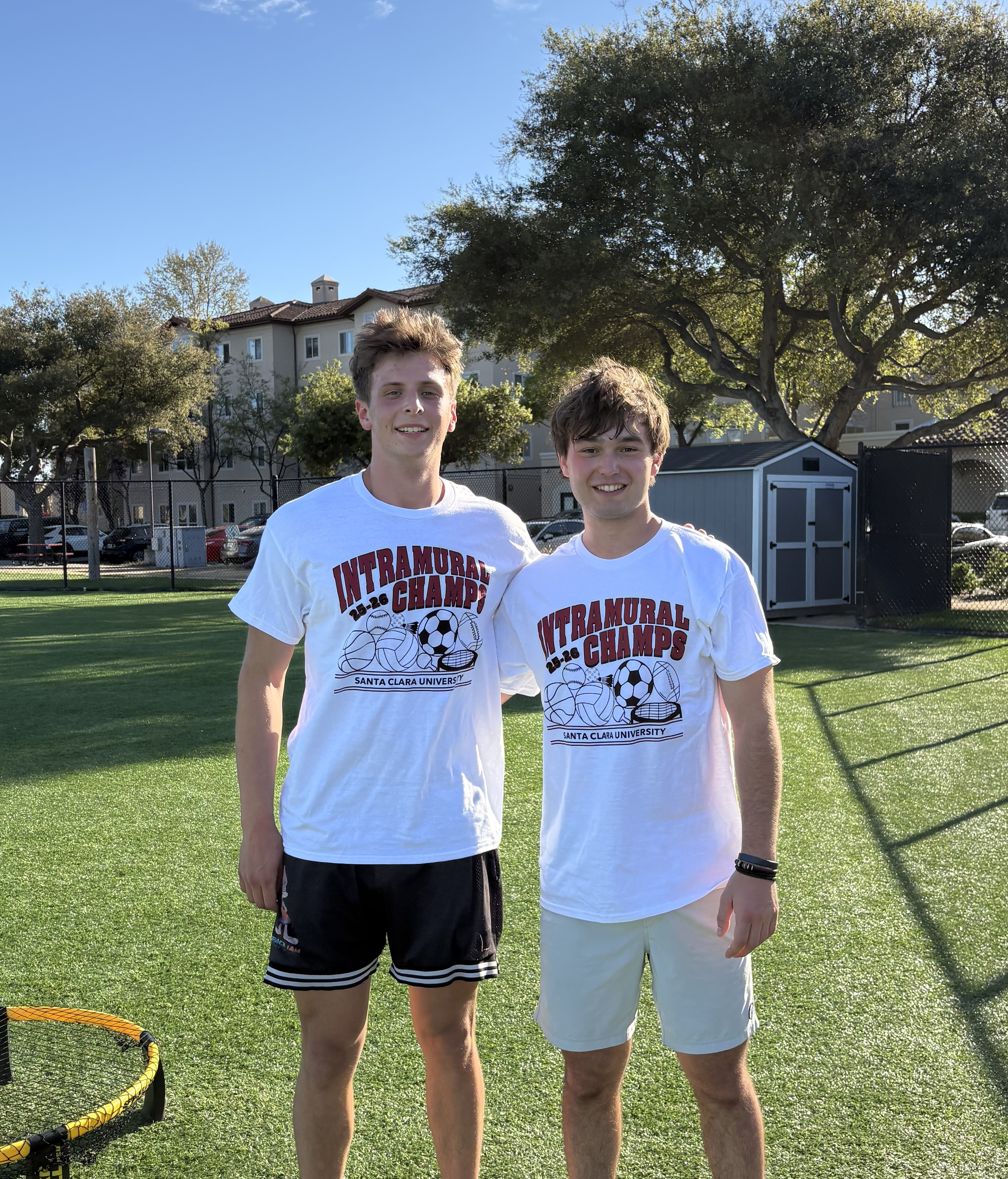 The Spikeball Champions 2026 and their Intramural Champion T-shirt