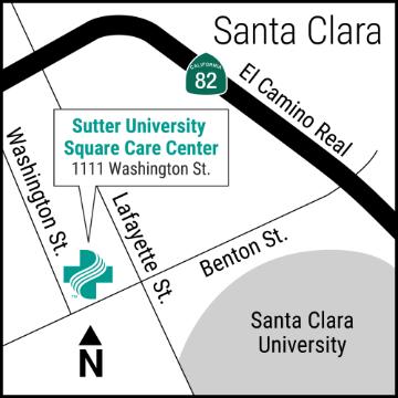 A map to the Bronco Student Health Clinic or Sutter Health Center