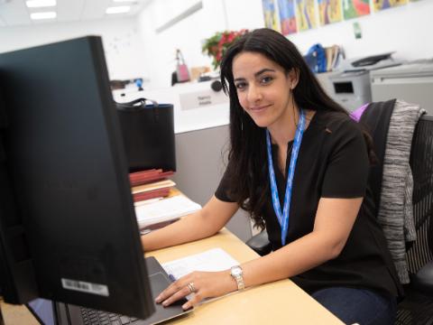 Student working with a Desktop computer 