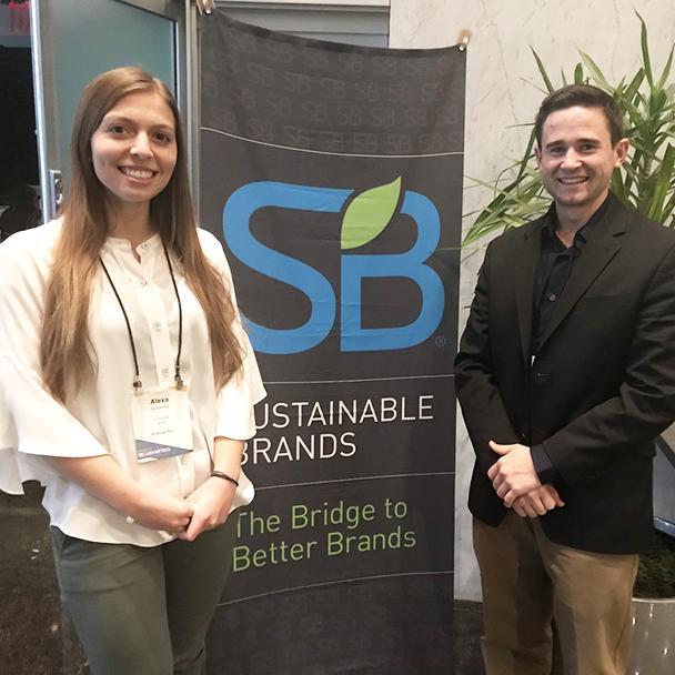 Alexa DeSanctis ’20 and co-founder Drew Descourouez ’20 at a Sustainable Brands Conference in Philadelphia in November 2019 image link to story