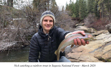 Nick Rogers catching a rainbow trout at Sequoia National Forest March 2020