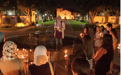Students hold a vigil in front of the Mission Church 