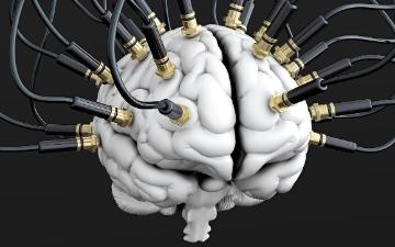 A brain with cables attached to it image link to story