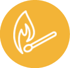 Icon of a lit match on yellow background circle.