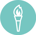 White torch icon on teal circle background.
