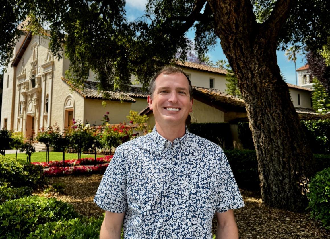 Lee Panich outside the north east corner of Mission Santa Clara