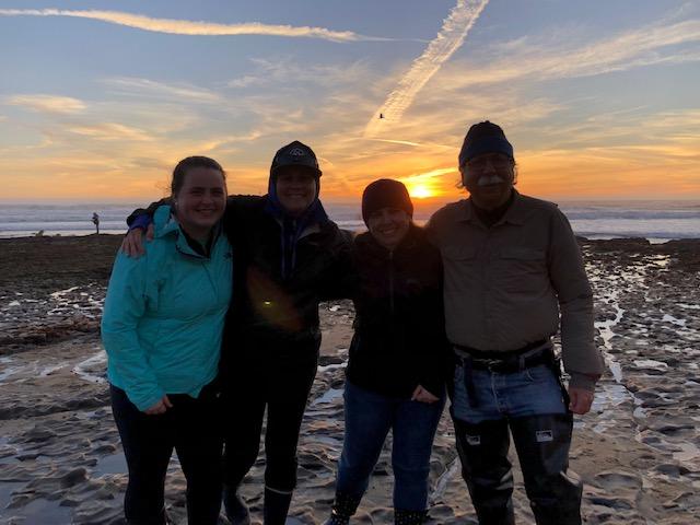 Dr. Dawn Hart (our resident expert on the rocky intertidal community) with Dr. Jim Grainger & Christelle Sabatier and TA Francesca Navarro at the end of a long day of counting during the Fall 2019 BIOL1C course.