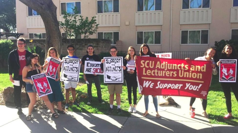 Students standing in solidarity with the SCU adjunct and lecturers union