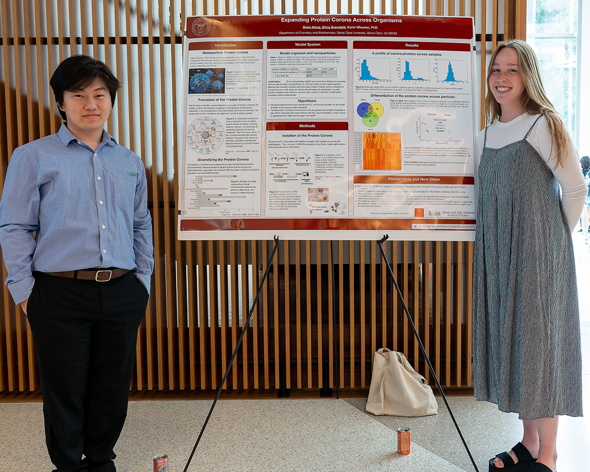Students from Korin Wheelers lab standing next to their research poster.