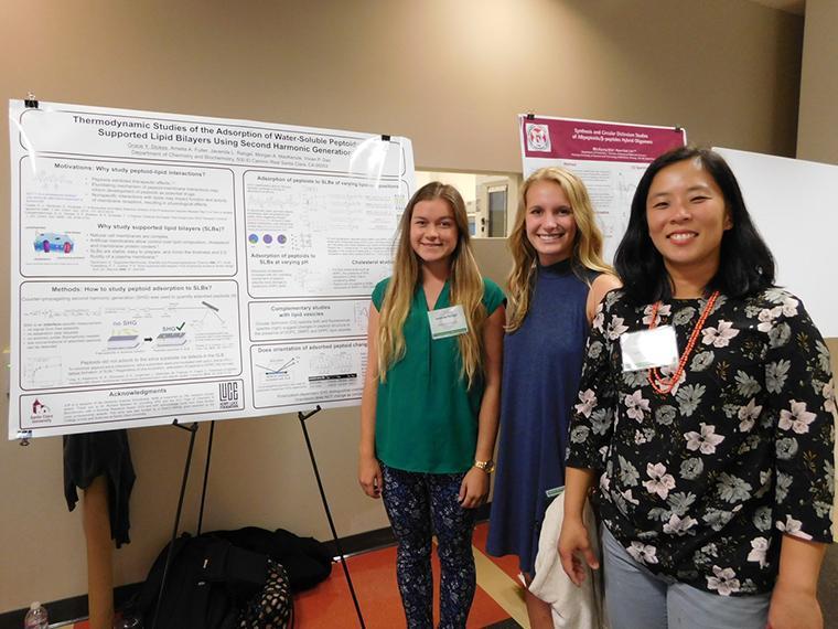  Grace Stokes and two of her students at the Peptoid Summit in Berkeley 