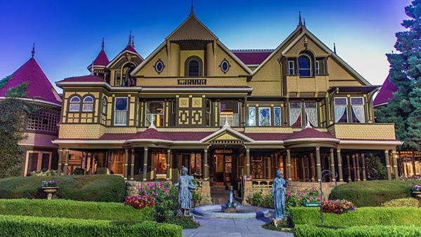 a wide shot of the Winchester Mystery House