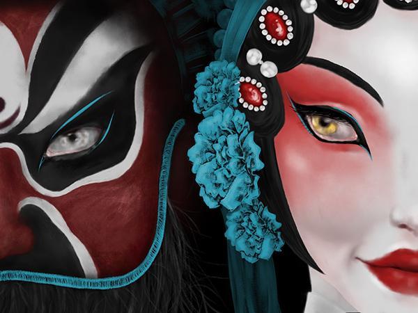 Painting of two Peking opera masks