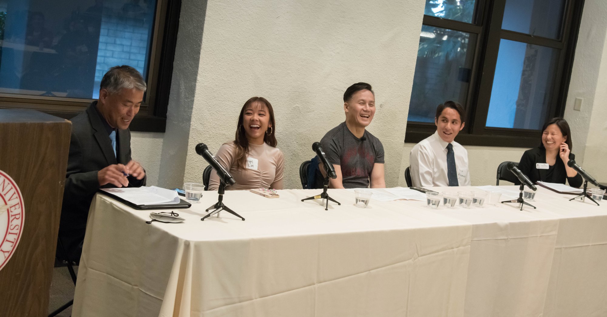 BD Wong at a table with four other speakers