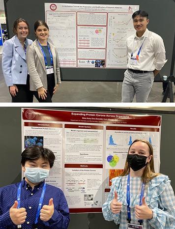 Students in front of their scientific posters at the American Chemical Society meeting