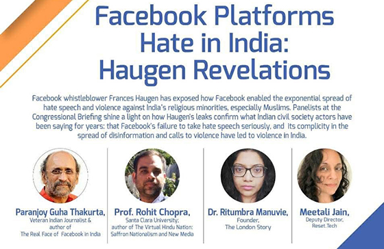 Facebook Platforms Hate in India: Haugen Revelations flier