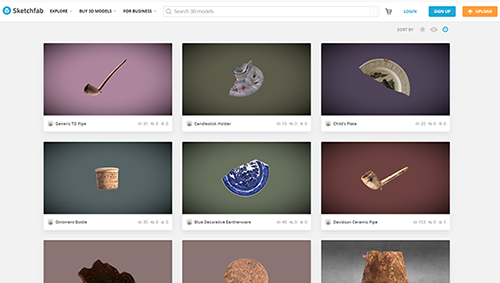 Screenshot of sketchfab website with numerous artifacts