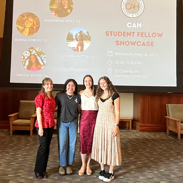 Four students at the 2023 CAH Student Fellows Showcase