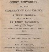 Title page of the 1794 play, Count Benyowsky by August von Kotzebue