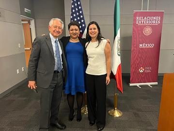 Professors Pedro Hernandez-Ramos, Verónica Miranda and Isaura Cruz at the Mexican Consulate diplomatic event